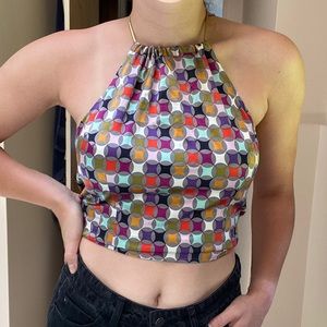 Vintage Silk Halter Tie Back Pattern 70s Crop Top